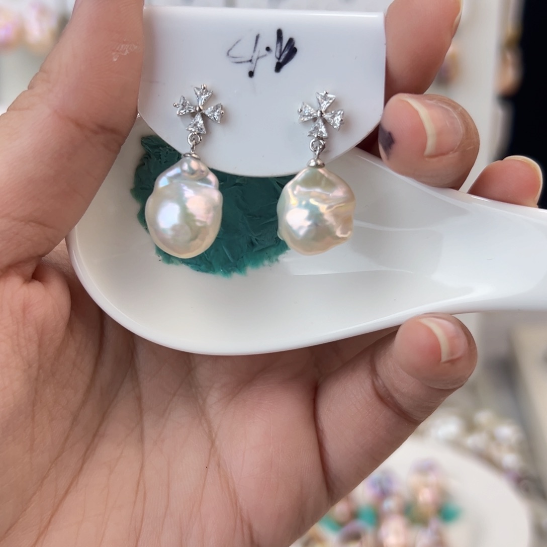 淡水珍珠耳饰银S925镶嵌