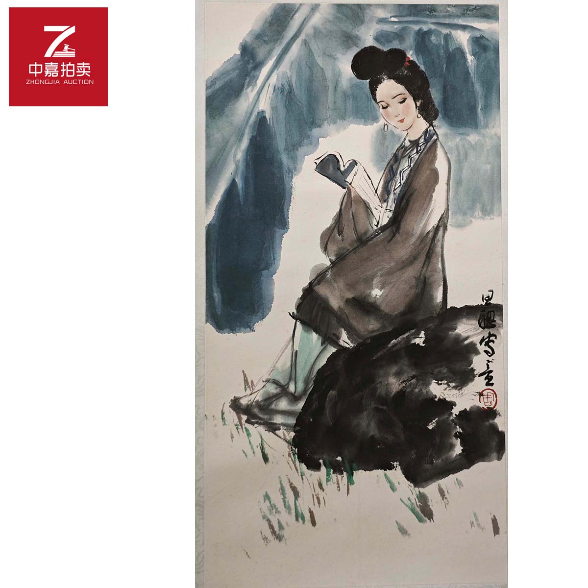 3-Z0020周思聪绘画镜片少女读书34x67