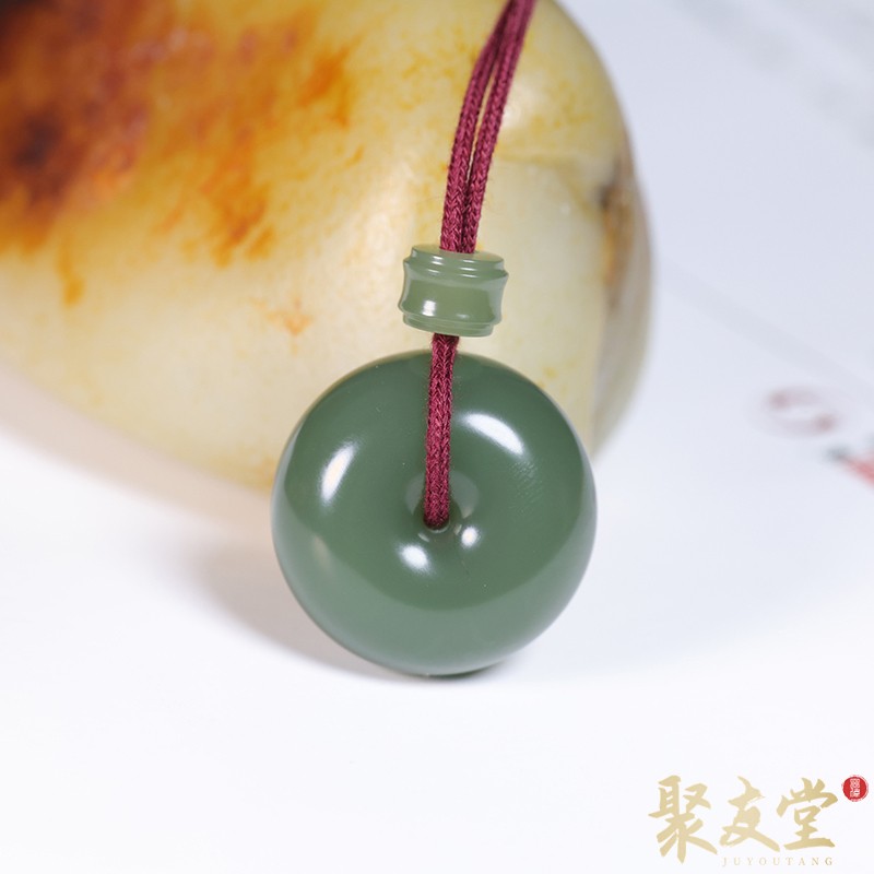 聚友堂王伟玉雕15克新疆和田玉籽料沙枣青平安扣玉扣挂件玉吊坠