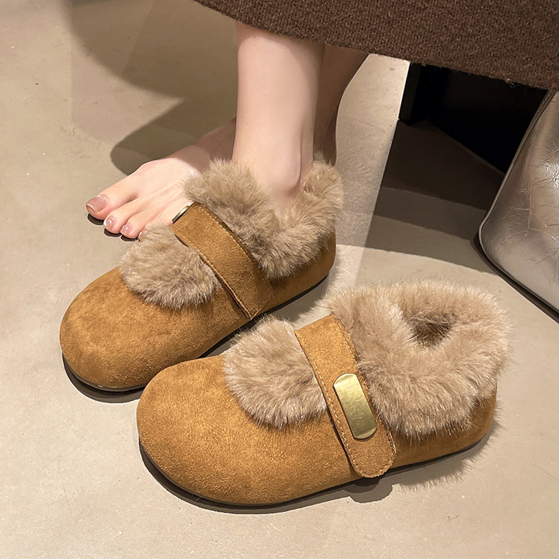 2025年冬季新款温柔法式加绒包跟棉鞋女ins外穿保暖冬季毛毛女鞋