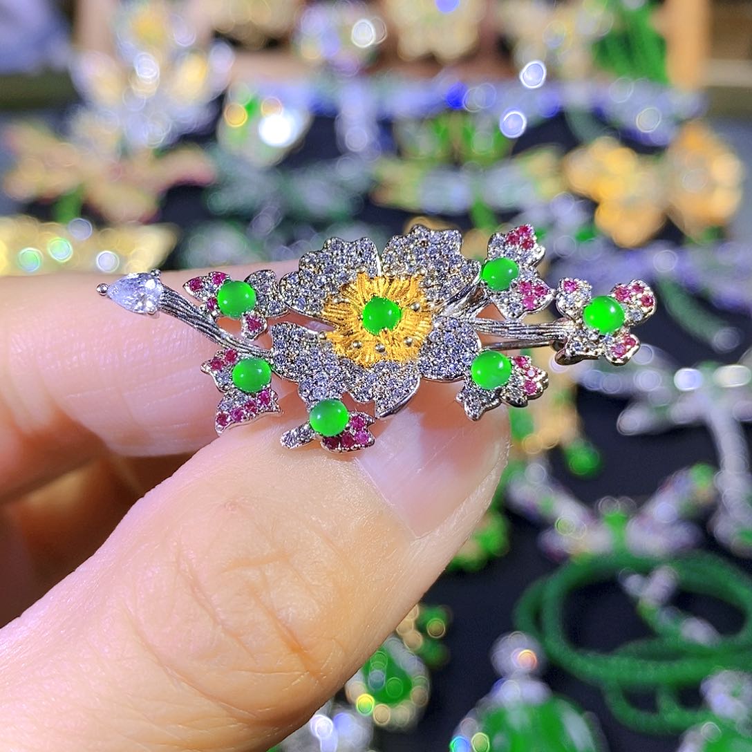 吊坠(不含链)银S925镶嵌翡翠