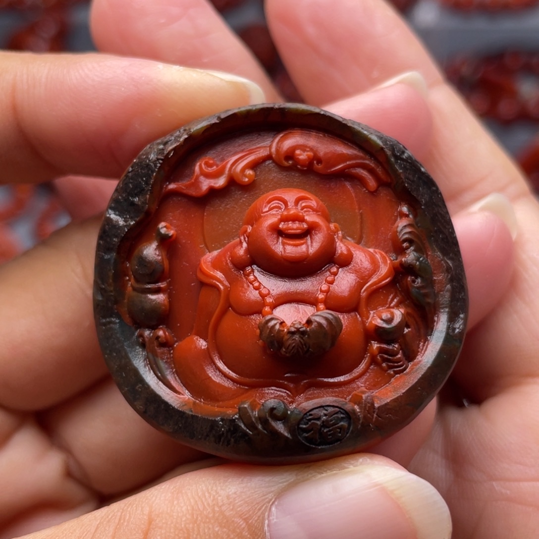 南红玛瑙未镶嵌珠宝奇石笑佛吊坠