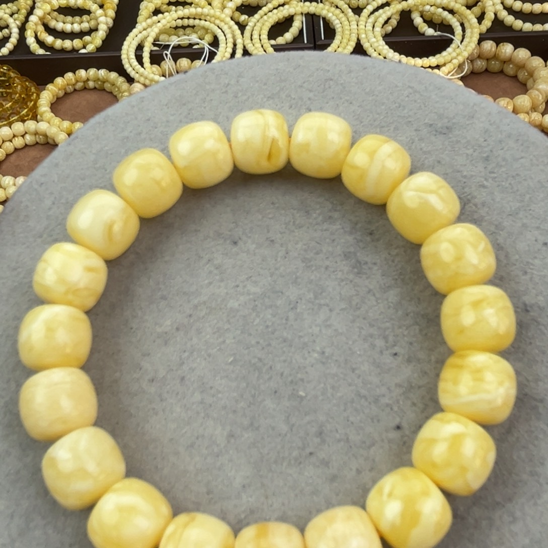 蜜蜡未镶嵌手串纯天然俄料奶白金纹虎皮11.3腕口17+