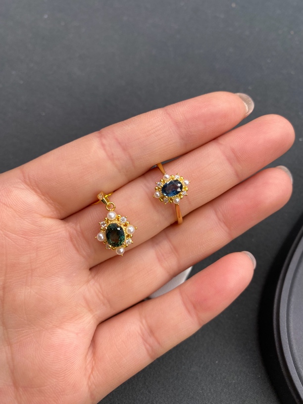 s925银镶天然蓝宝石吊坠、戒指