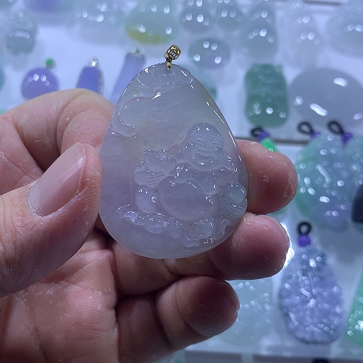 翡翠18K金镶嵌颈饰天然翡翠A货吊坠