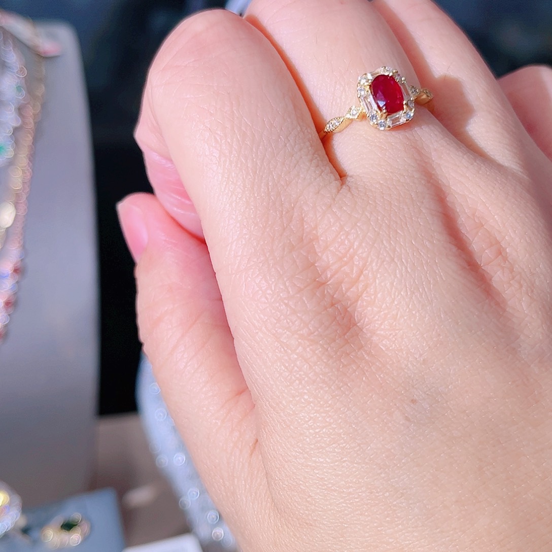 红宝石戒指银S925镶嵌