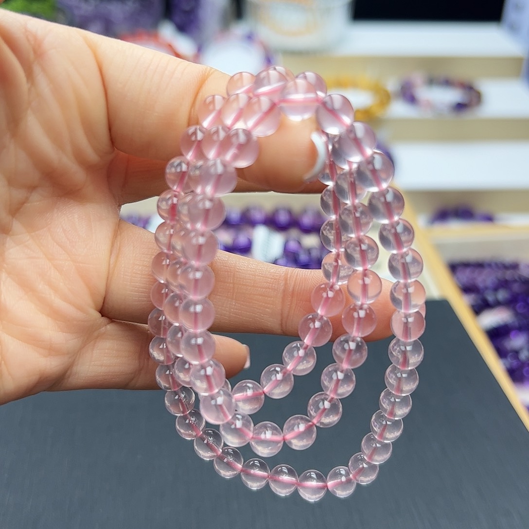 芙蓉石手链未镶嵌粉晶6.8mm