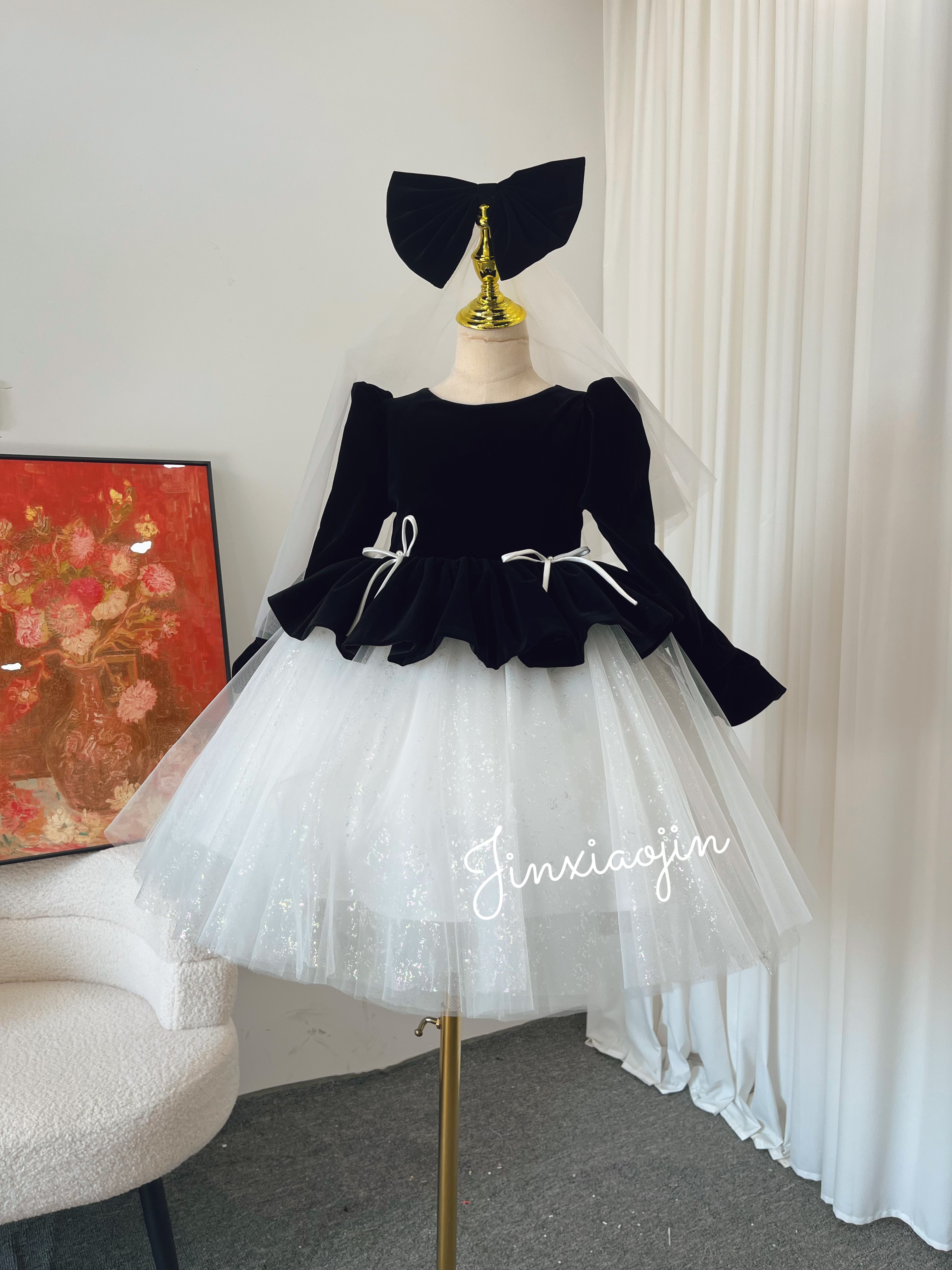 【黑蔷薇】秋款上新儿童主持生日短款礼服裙