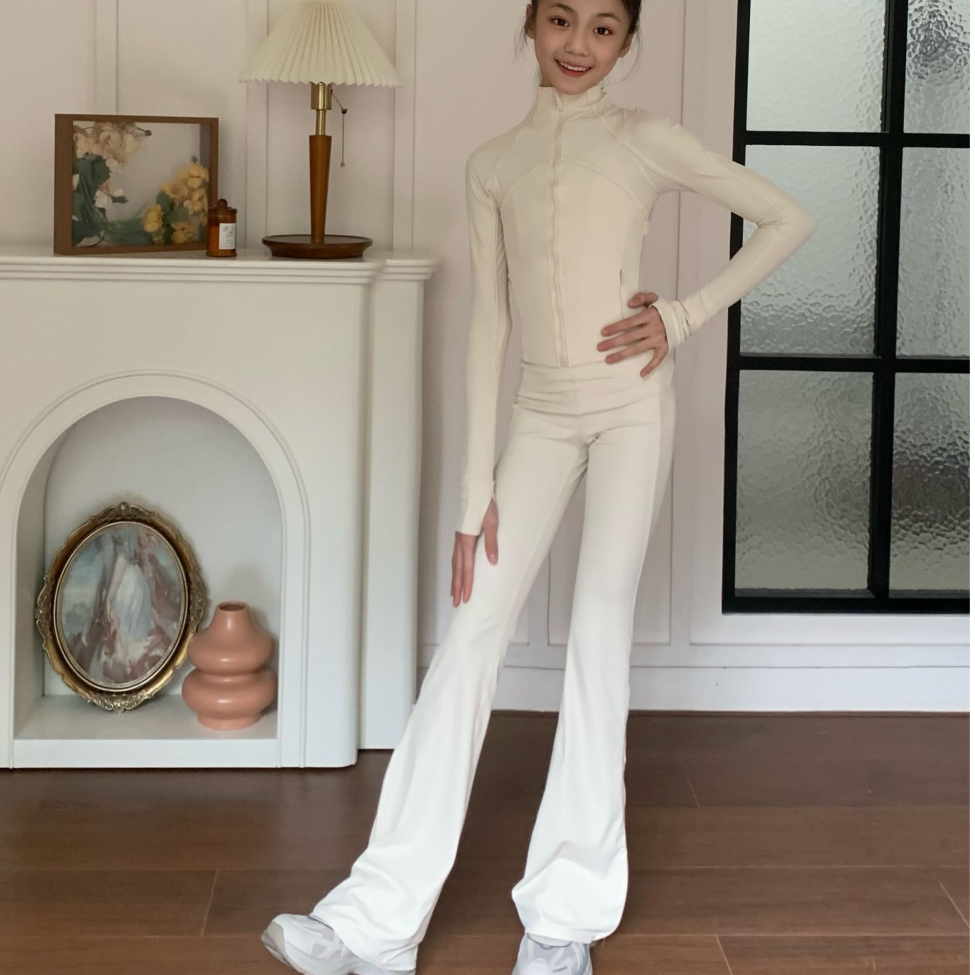 雪妈ESTAR小艺考螺纹中大童舞蹈生运动高弹瑜伽立领套装瘦长版