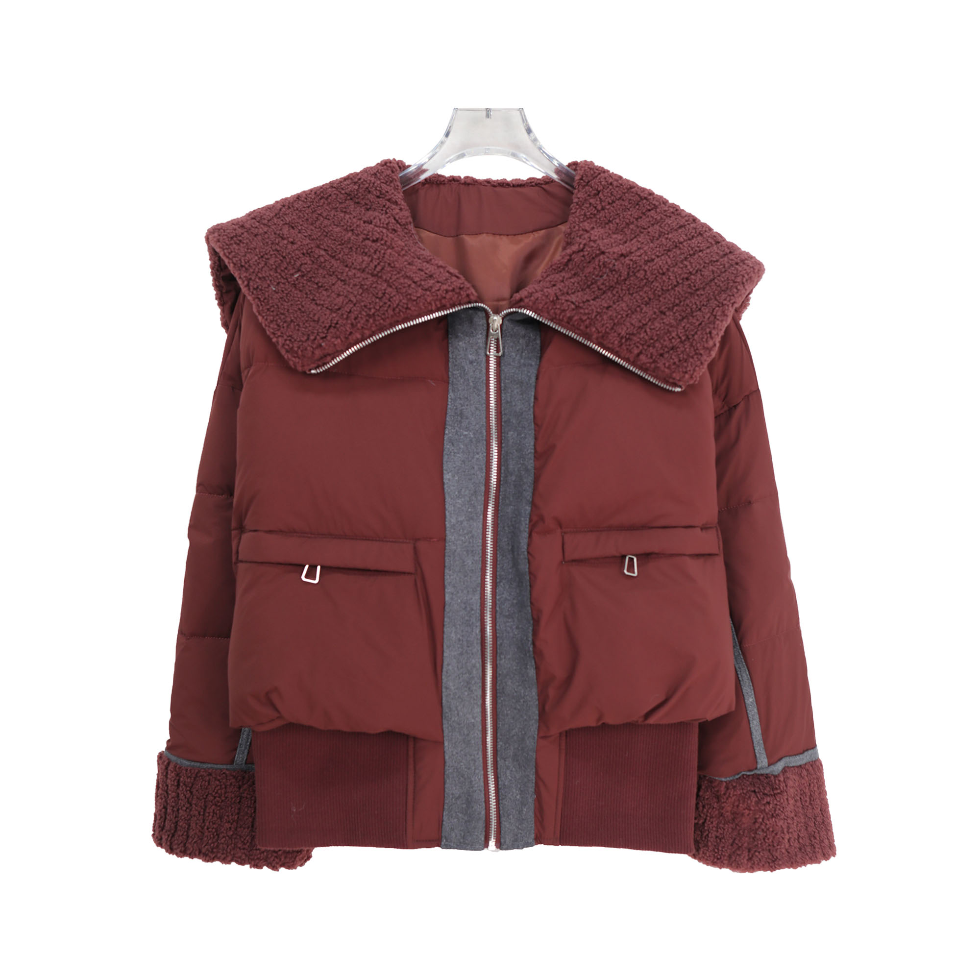 S羊羔毛拼接大翻领羽绒服外套新款加厚保暖上衣U180