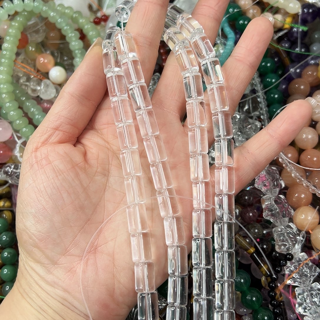 玛瑙/玉髓未镶嵌珠宝半成品，卡8x11压电白水桶珠2条