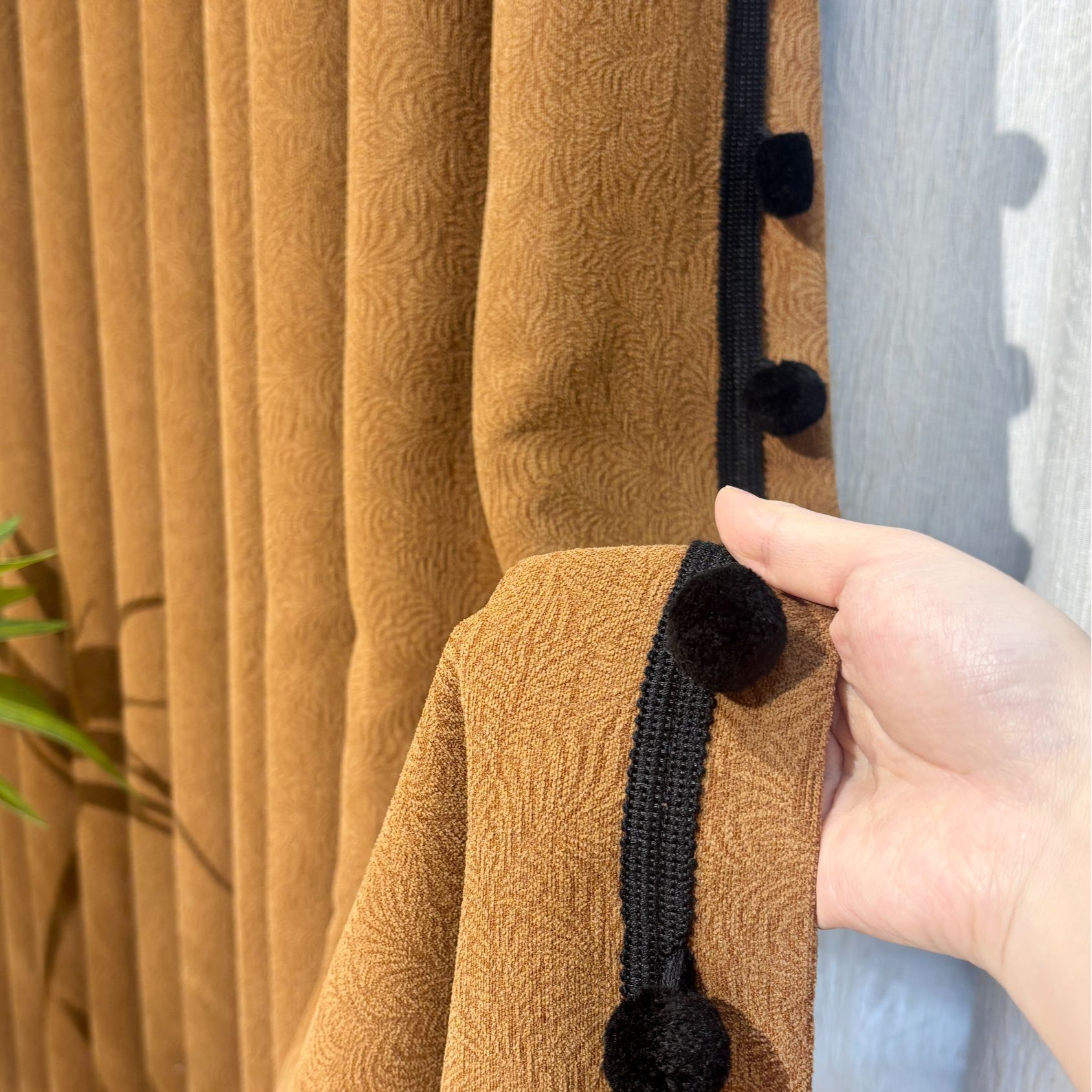 中古风老钱风美式雪尼尔窗帘中古绿焦糖棕遮光成品定型工厂直播