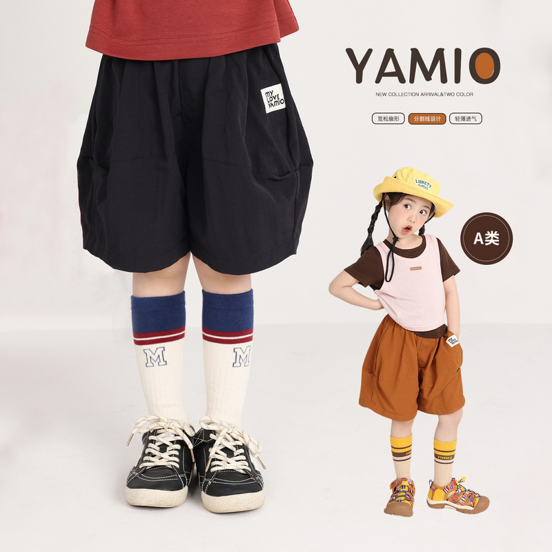 YAMIO杨梅家2026夏季新款儿童女童花苞松紧腰收口短裤DG2701