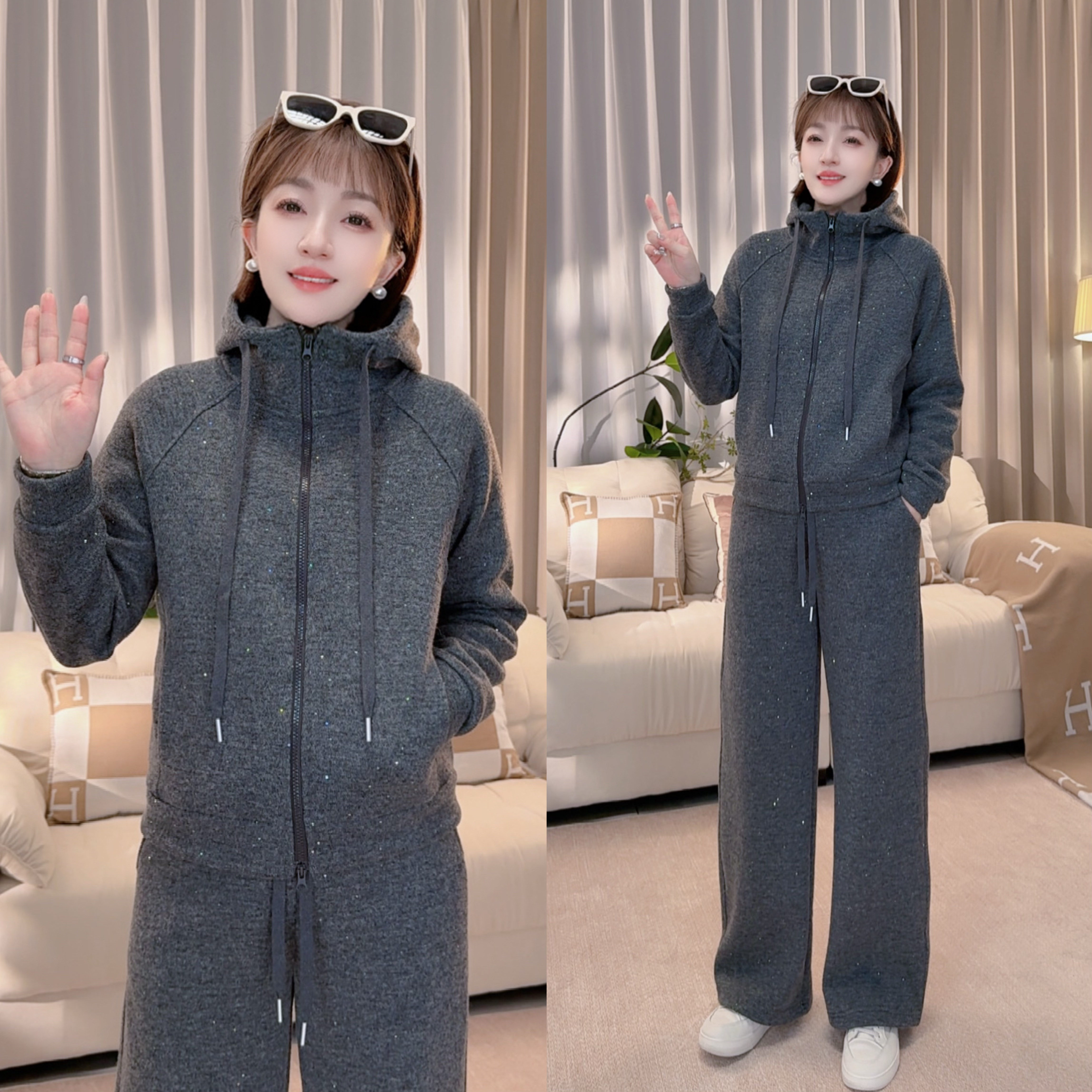 【可儿专属】2025新款穿搭一整套时尚气质休闲连帽套装女26377