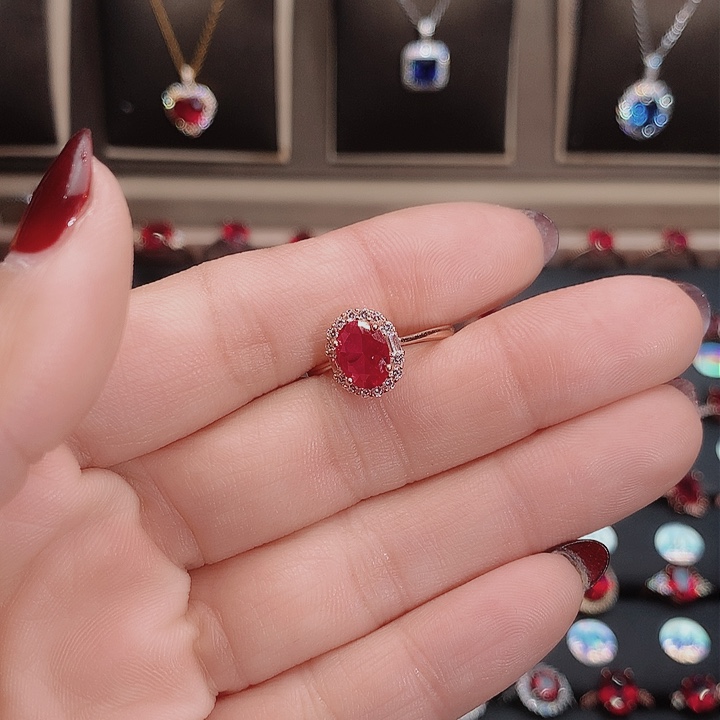 红宝石戒指银S925镶嵌6.8