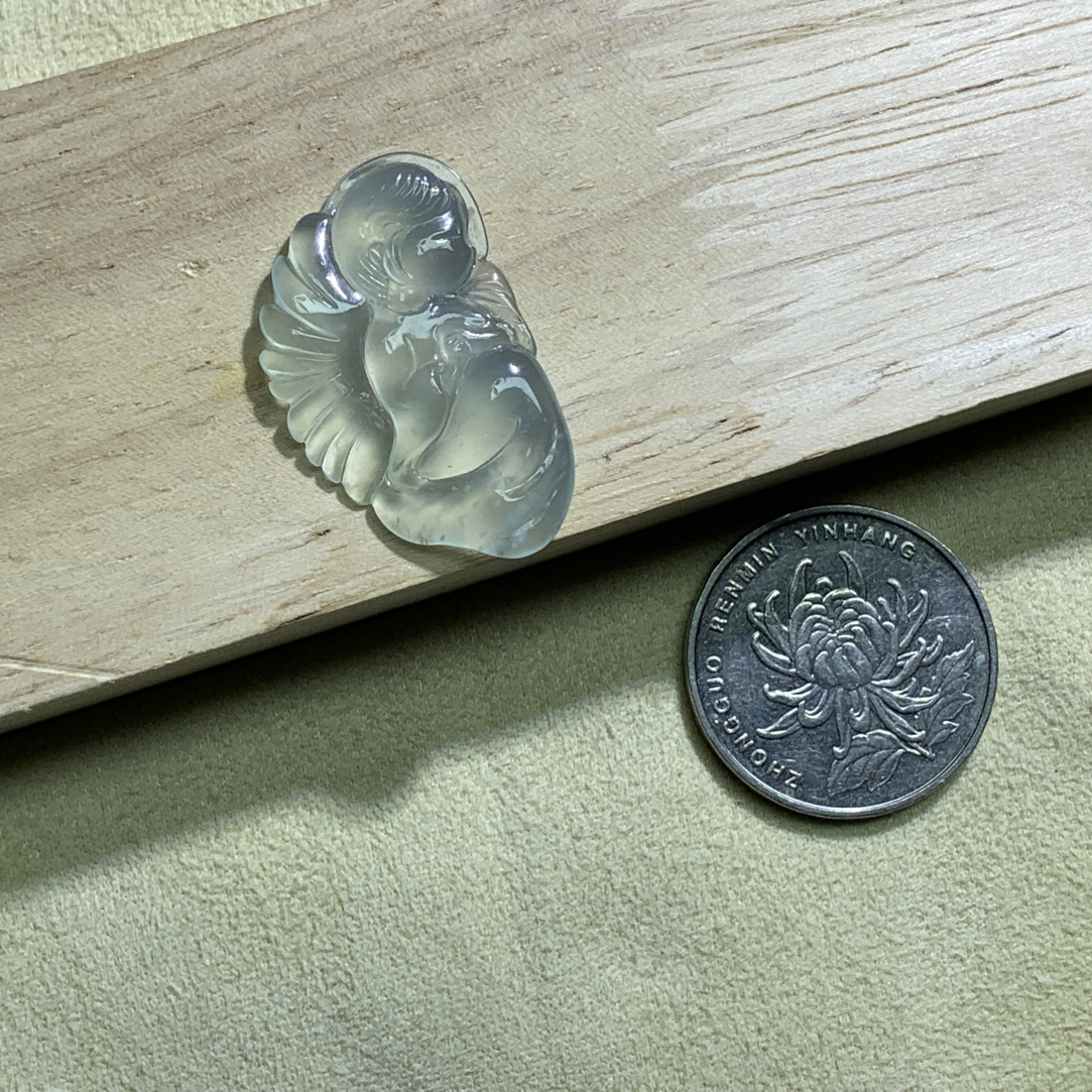 天然缅甸翡翠A货 镶嵌品质高冰天使 尺寸 31×19×4.2