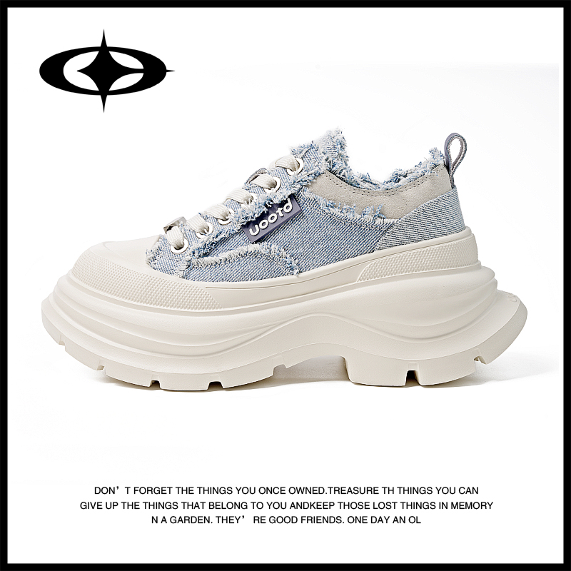 Uootd帆布鞋男厚底增高休闲板鞋夏季系带百搭高街男鞋时尚情侣鞋