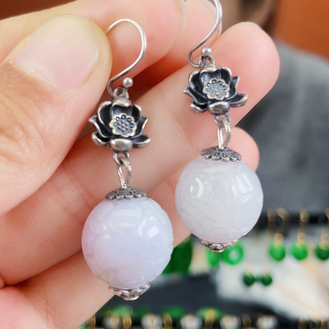 翡翠银S925镶嵌耳饰