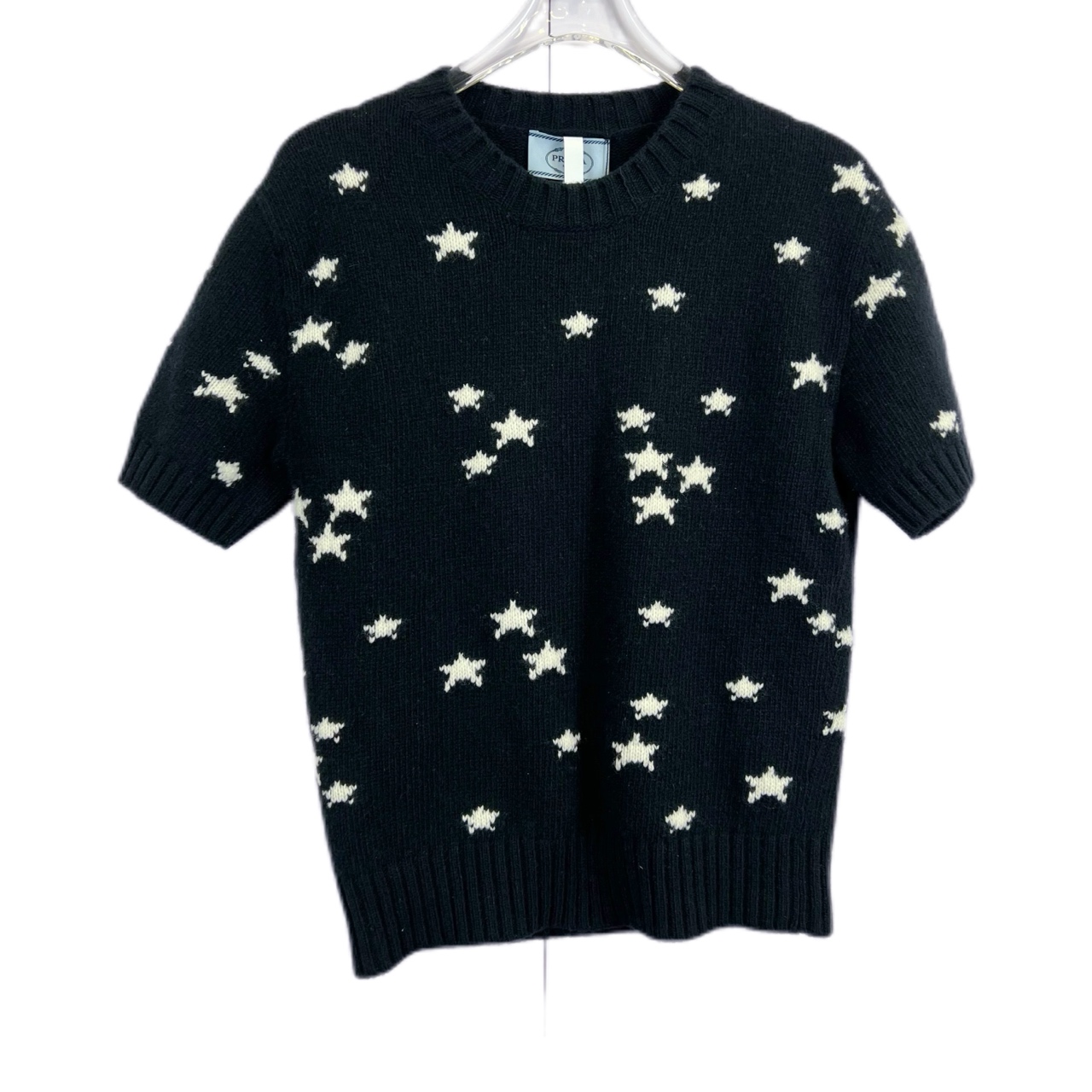 010604 Prada/普拉达 嵌花星星图案短袖针织衫 36码