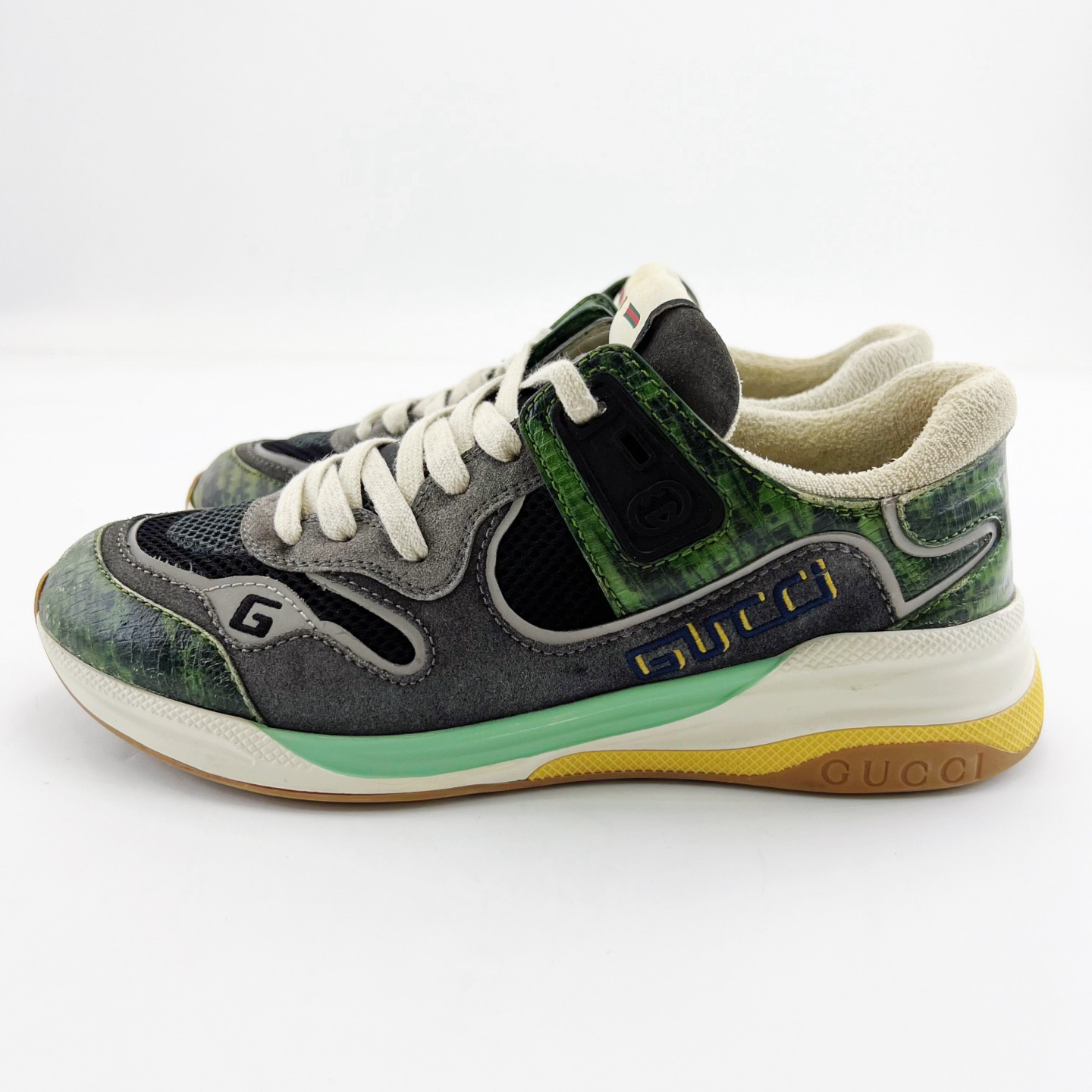 95新 GUCCI/古驰 40码/绿色Ultrapace系带运动休闲鞋/17419763