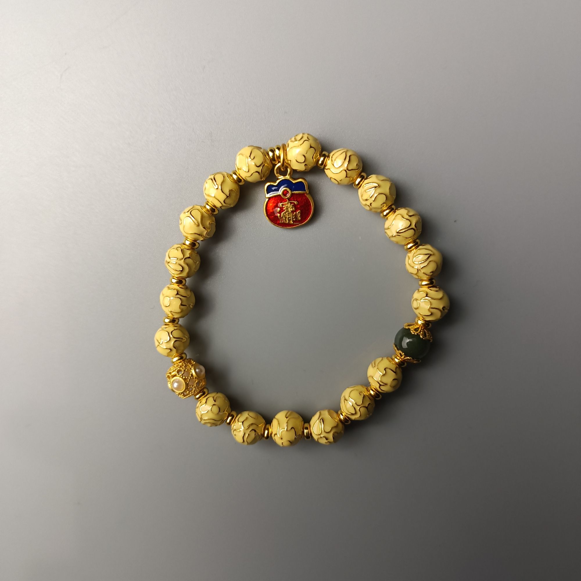 和田玉非遗手工珐琅景泰蓝手串（黄）