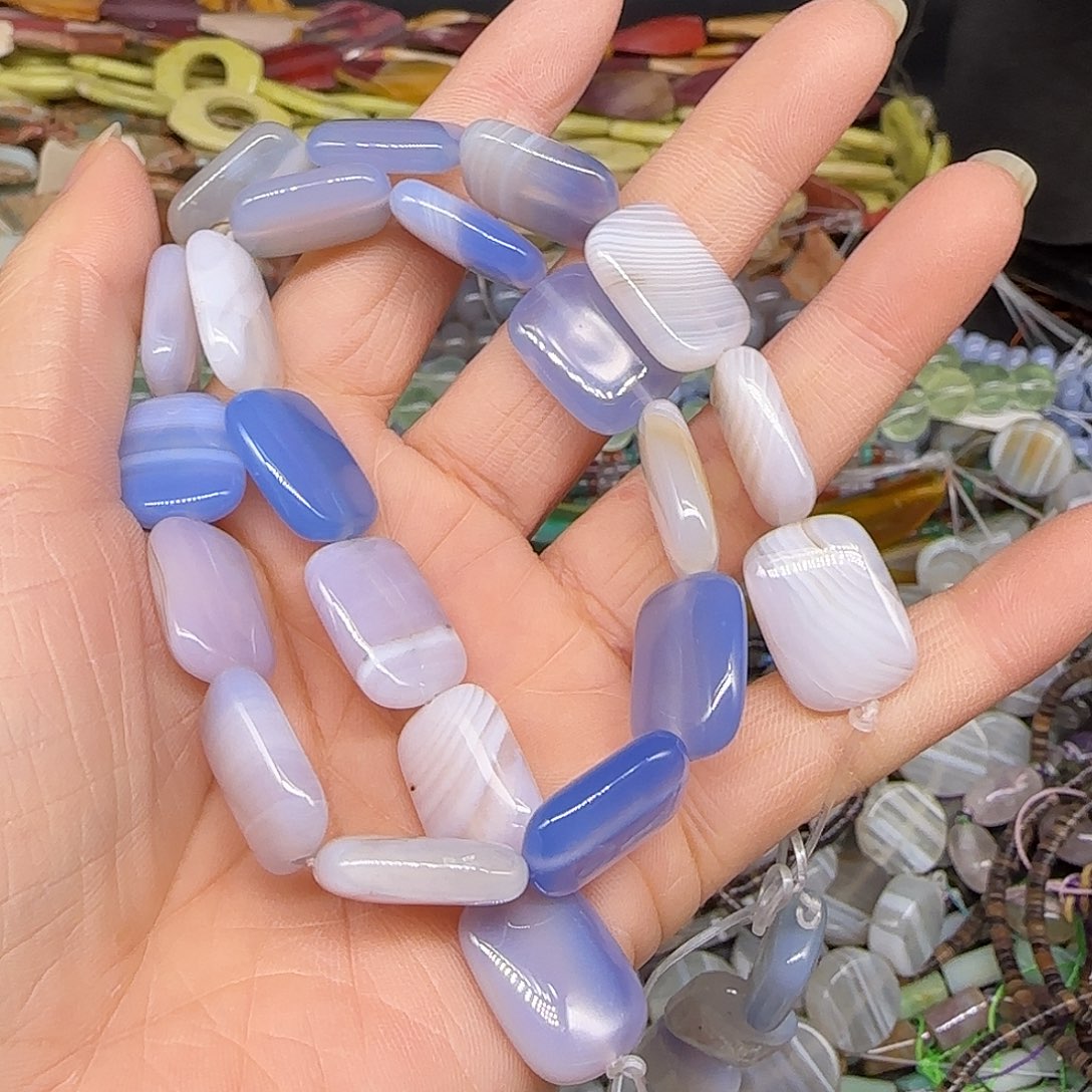 玛瑙/玉髓合金珠宝半成品蓝紫玛瑙牌子13mm一条