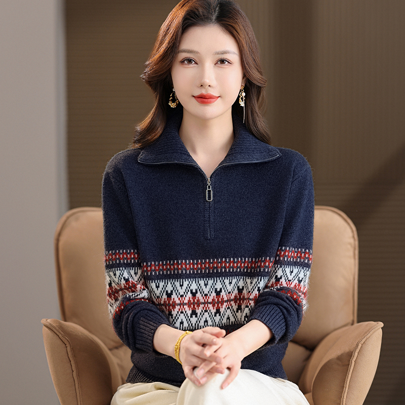 Mulan&Miusi/冬季费尔岛系列半拉链羊毛衫时尚洋气潮流新款