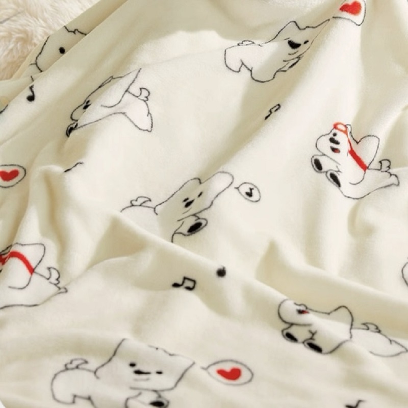 瑕疵【米白小狗】150*200cm加厚毛毯家用盖毯多功能毛毯卧室