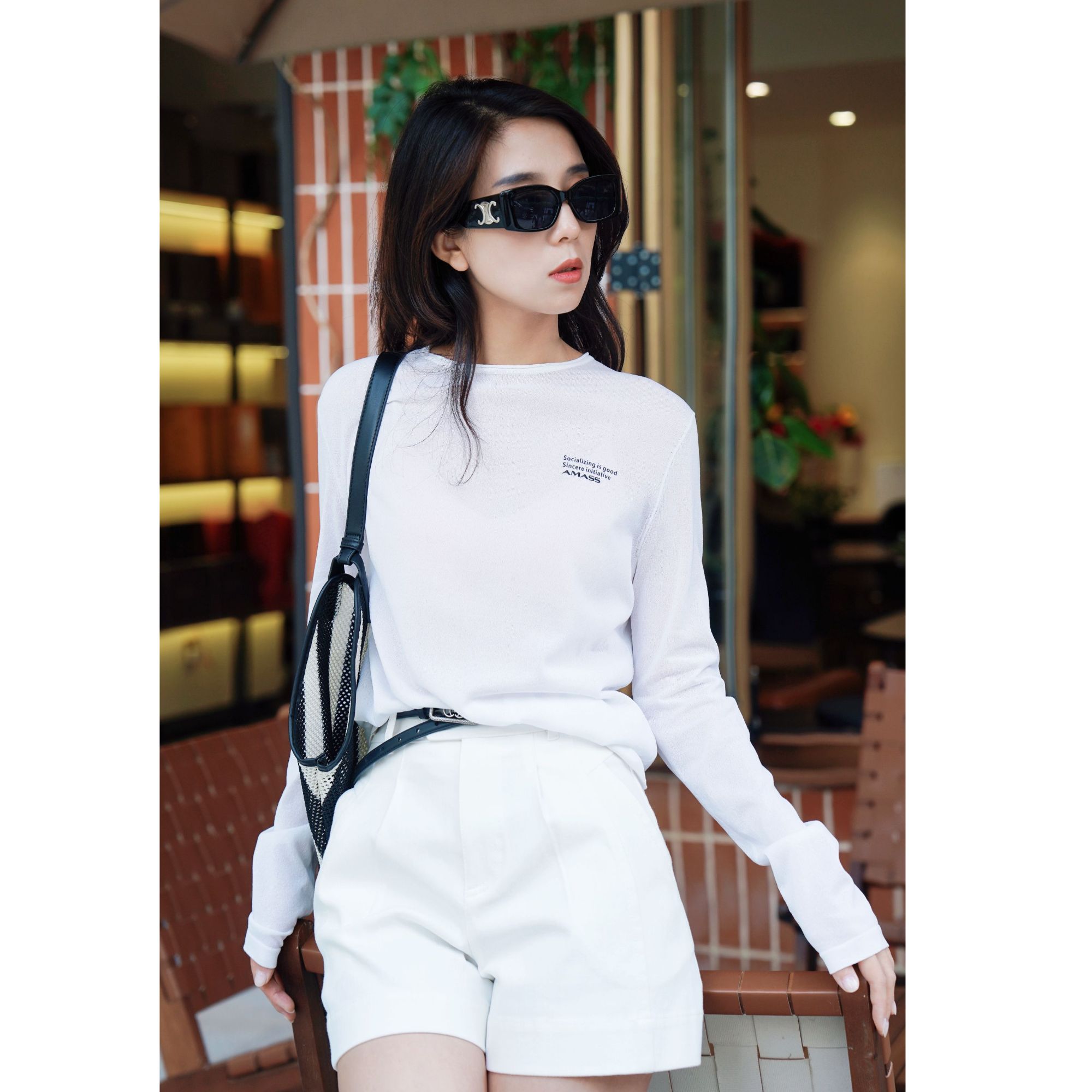 AMASS/阿玛施夏季纯色简约百搭圆领长袖针织衫538016