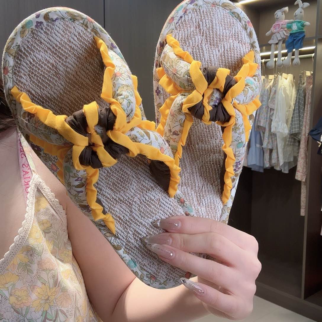 一字型黄色碎花拖鞋均码 35-39