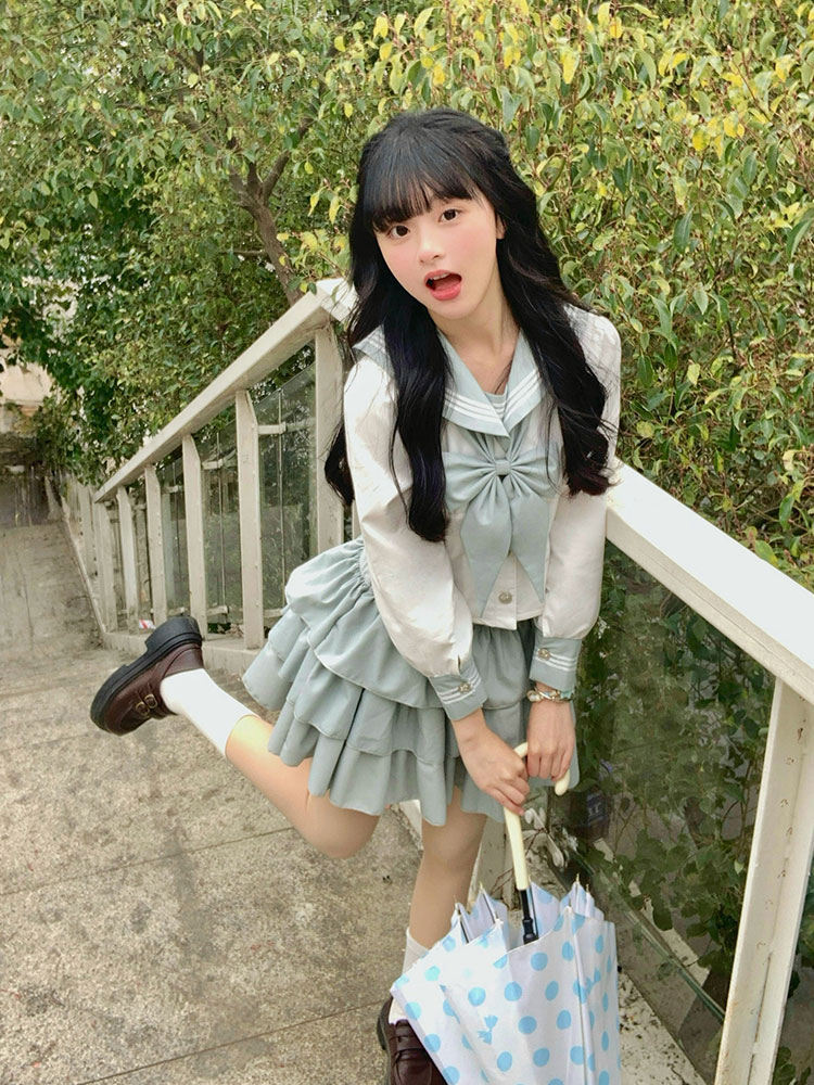 【薄荷椿】莓喵jk套装水手服原创正版薄荷绿校供收腰款学院风中间服