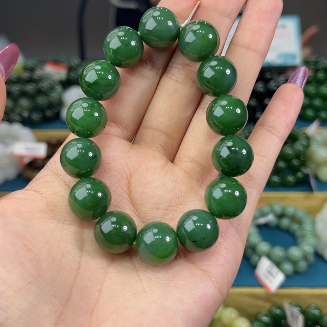 和田玉未镶嵌手链纯天然和田玉俄碧5号菠菜绿14