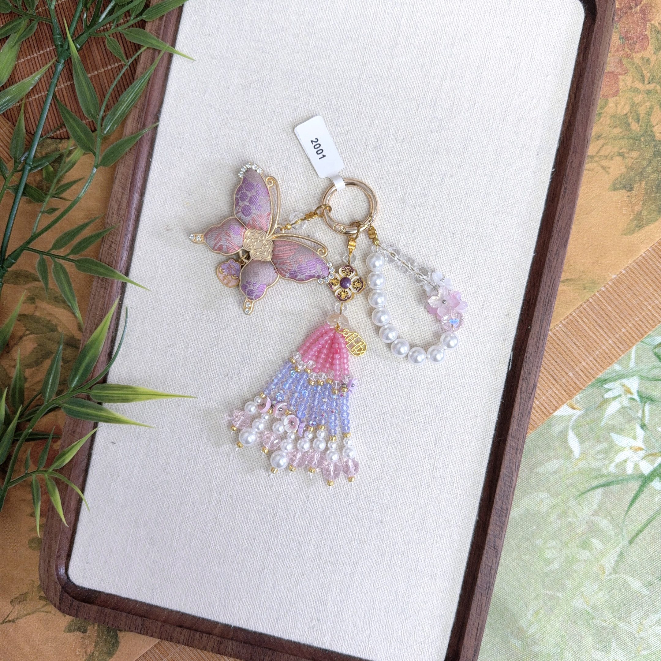 备注2001-宋锦猫咪日记双面蝴蝶手机链