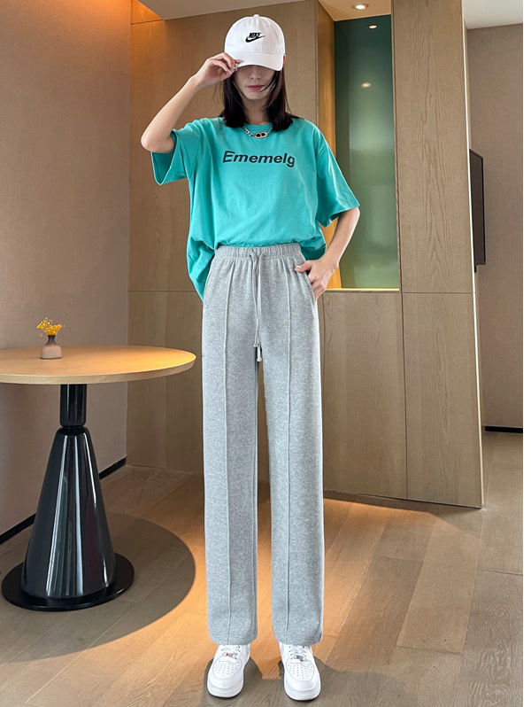 1748新款春秋时尚潮流宽松阔腿裤百搭直筒气质休闲运动裤