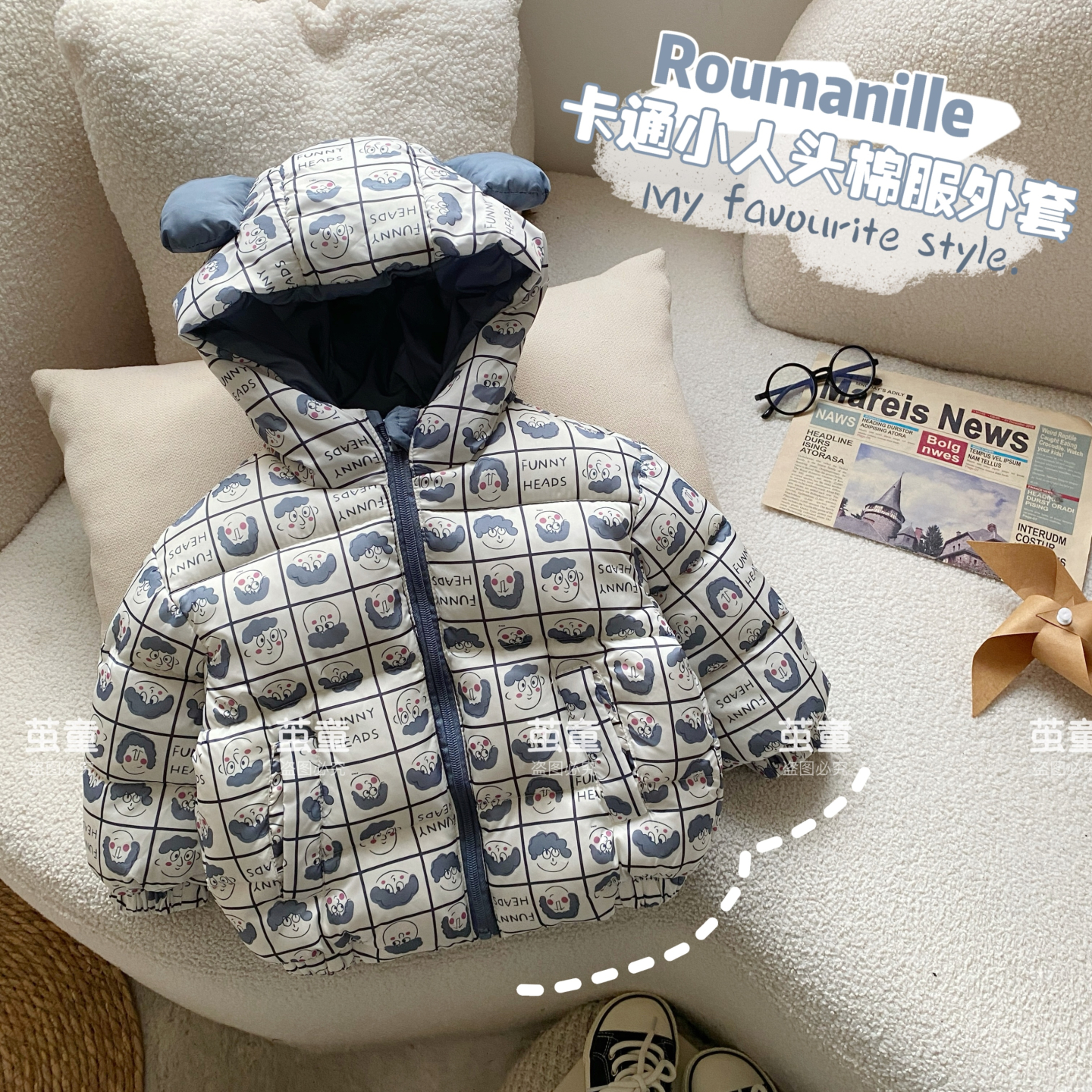 【麦麦妈】D378冬季小童卡通小人头棉服外套新品宝宝保暖可爱