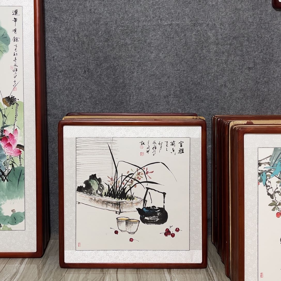 国画书画作品带框63×63