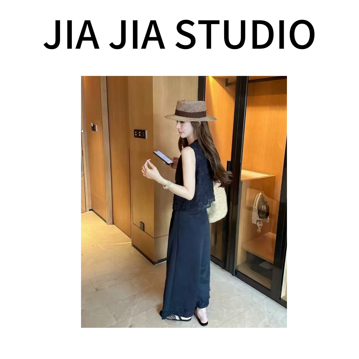 嘉嘉推荐#8753【夏季-薄款两件套】木耳边无袖马甲上衣➕阔腿裤套装