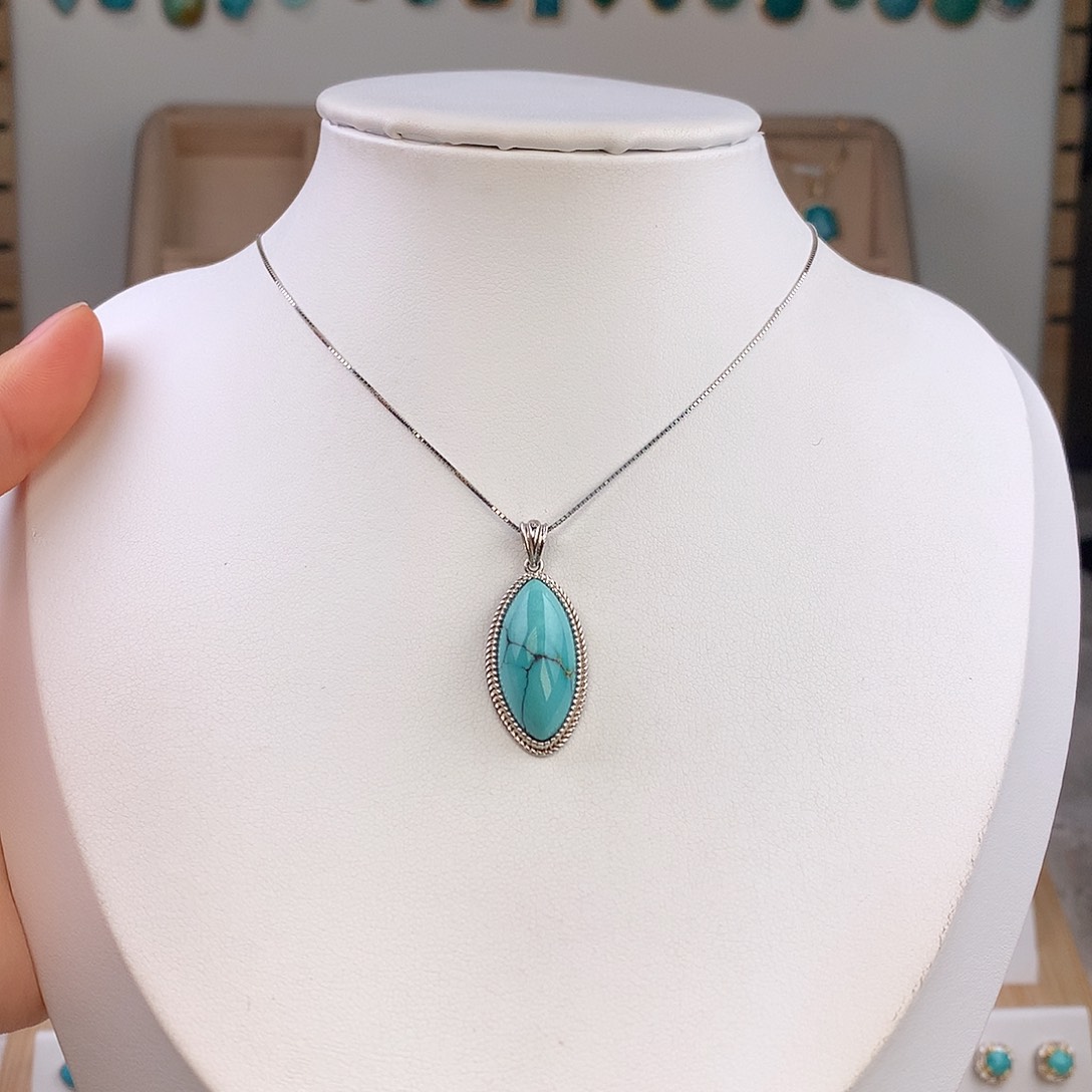 绿松石银S925镶嵌吊坠(不含链)