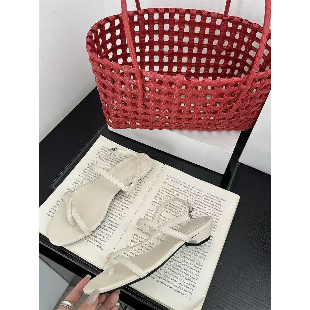 露趾低帮后空粗跟纯色一字带凉鞋坡跟韩版流浪丹 kkcs 07253-2