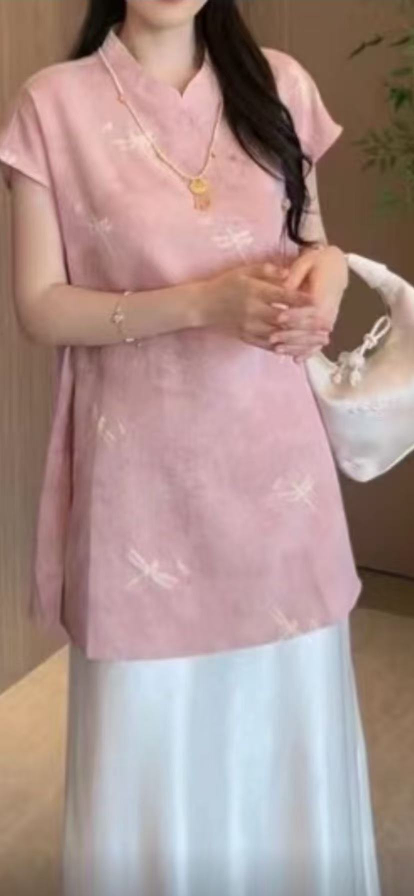 夏季新款提花蜻蜓新中式短袖衬衫复古风女装女士上衣