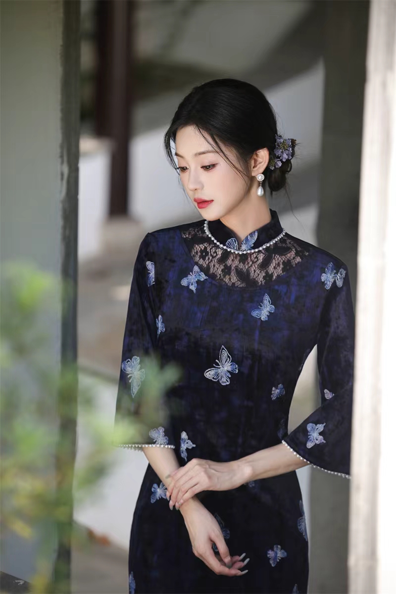 风华《丝绒蝶梦》复古国风改良少女修身显瘦定制日常 宴会款旗袍