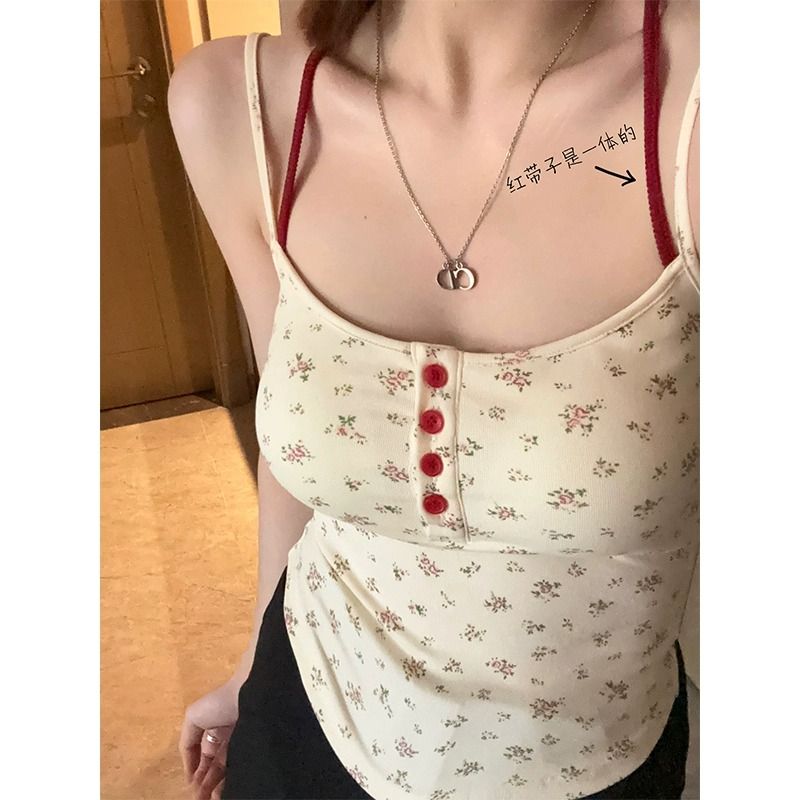 辣妹小众撞色挂脖背心女夏季设计感修身美背短款露脐外穿吊带上衣