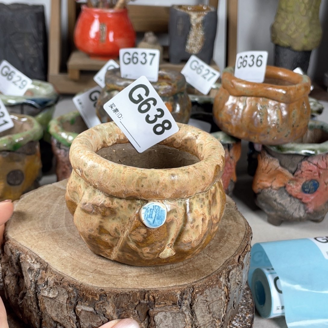 紫砂花盆色釉手捏 内口6