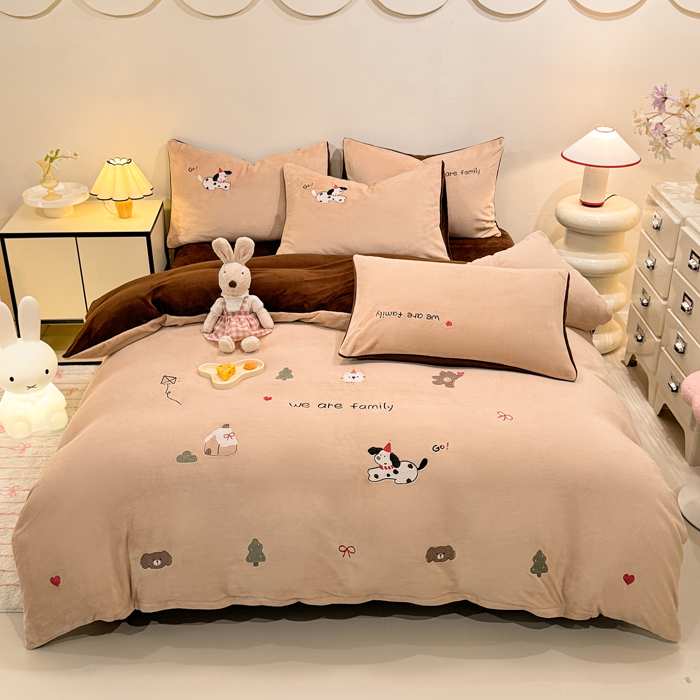 【床盖床单卡通牛奶绒贴布绣】秋冬季加厚加绒保暖牛奶绒四件套被套