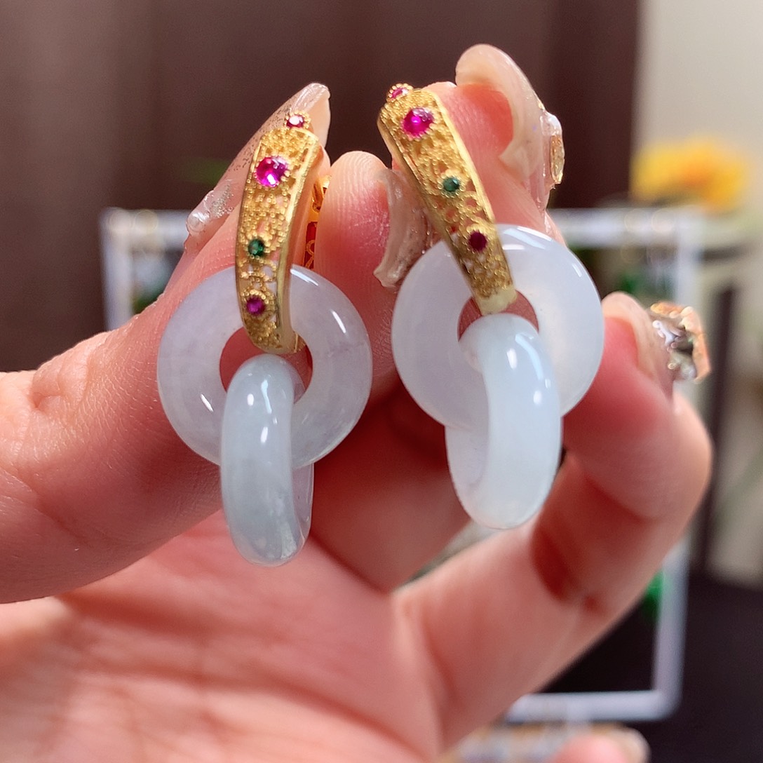 翡翠耳饰银S925镶嵌天然翡翠