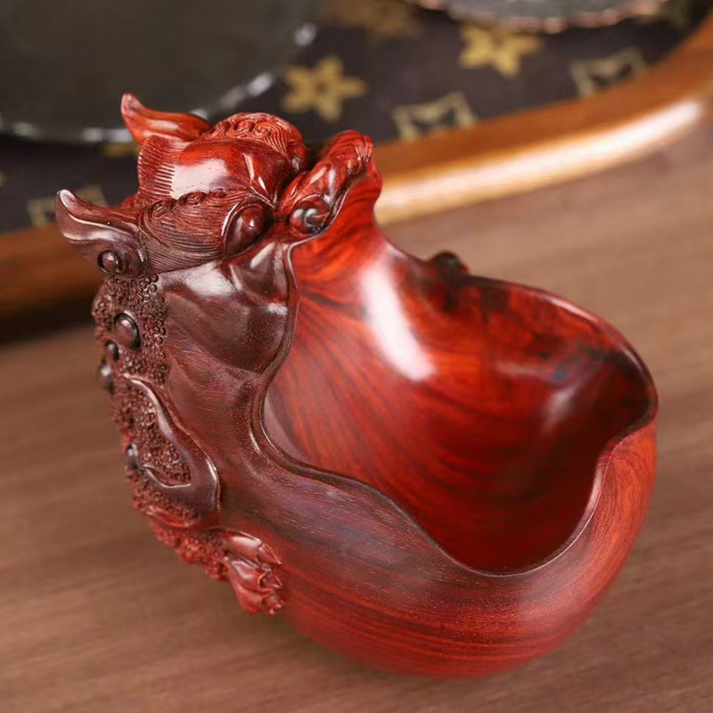 印度小叶紫三足金蟾笔洗檀木雕工艺品雕刻书房雅小件中式复古风
