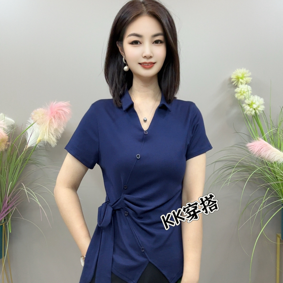 【KK】AS8938夏季简约束腰纯色款气质百搭衬衫