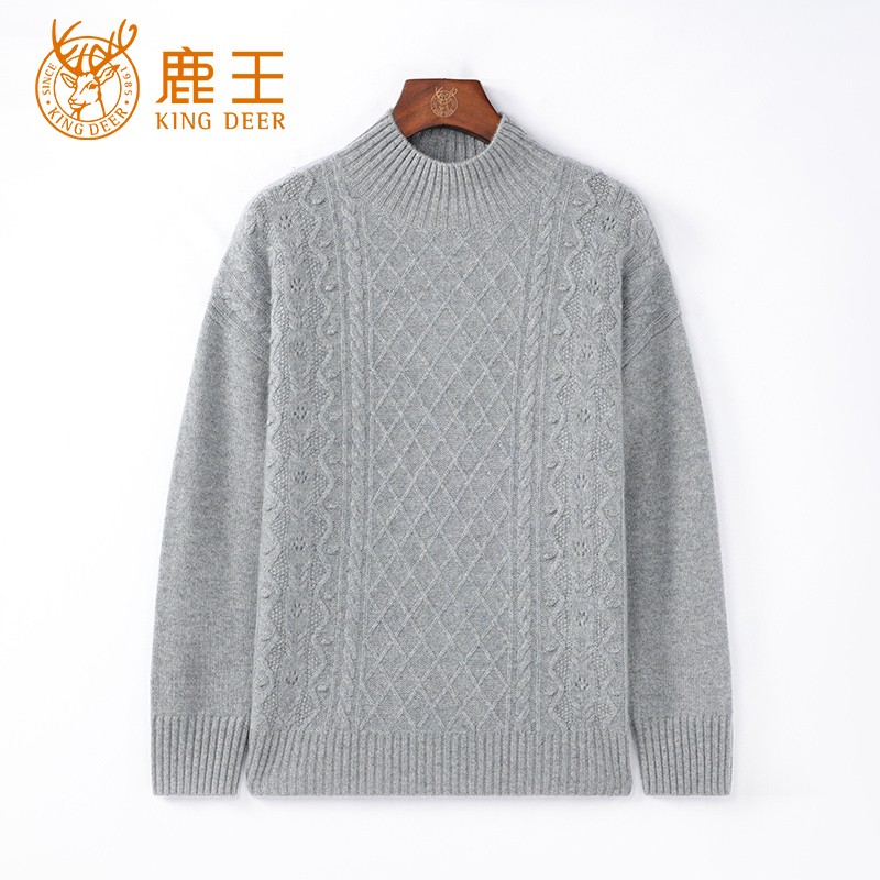 【商场同款】鹿王25新款女半高领100山羊绒绞花套衫 厚 912412423