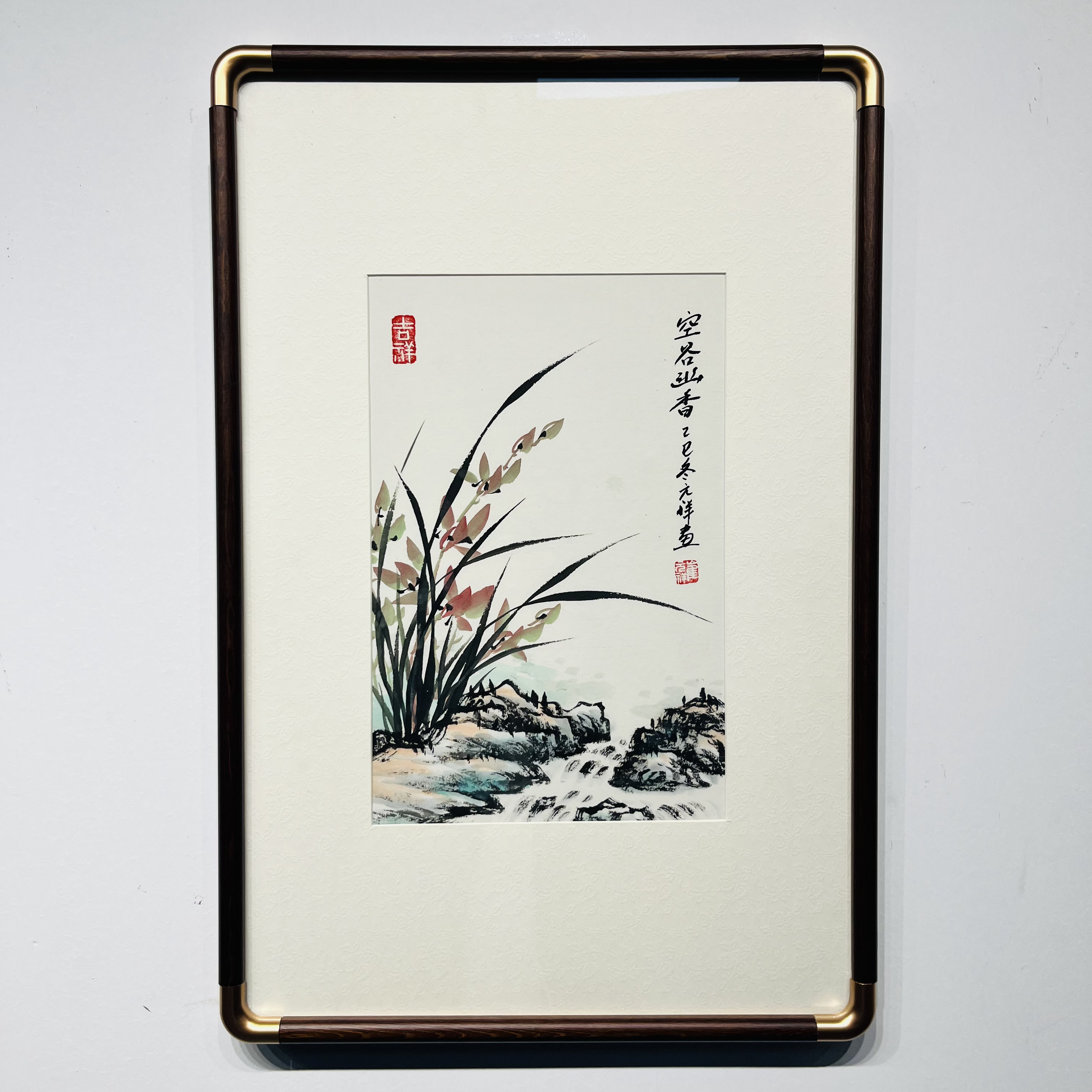 手绘兰花40*60公分实木装裱客厅玄关走廊书房茶室入户正对门挂画