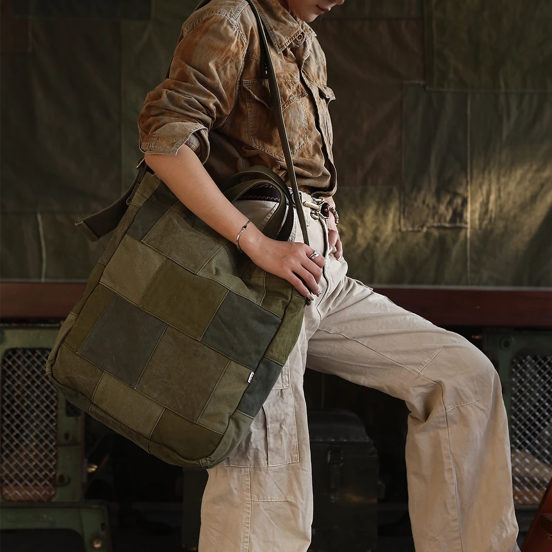 8962重磅高密度古布拼接设计款托特单肩包手提包
